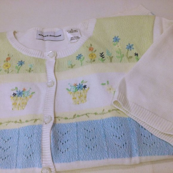 Y2K Alfred Dunner Knit Cardigan Top Novelty Sweater -XL Floral Grandma Cottage - Picture 6 of 11